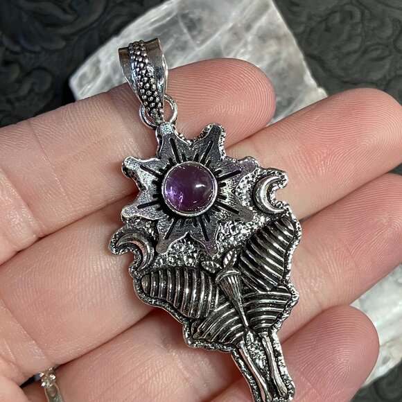 Amethyst Luna Moth Flower Sun Crescent Moon Mystic Pendant (65 83950) - Picture 3 of 7